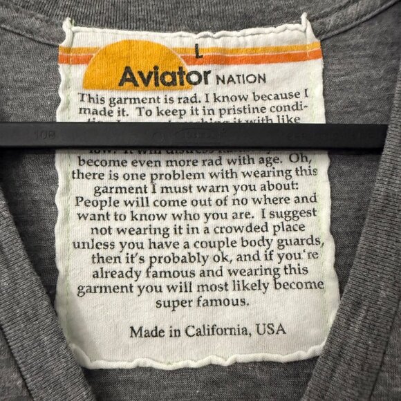 Aviator Nation Heather Gray Logo Flight V Neck Short Sleeve T Shirt Mens Large - Picture 2 of 6